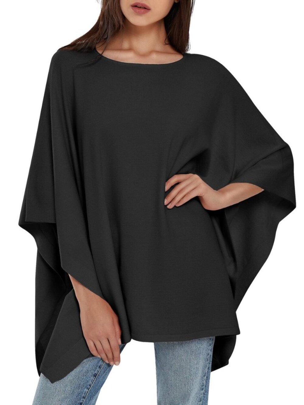 Women's Pullover Poncho Sweater Knit Layering Top Travel